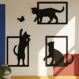 Kelebek Peşinde – 3 Parçalı Kedi Duvar Sanatı