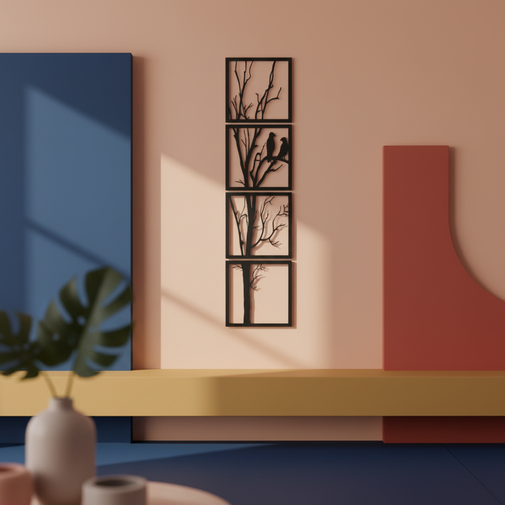 Dalda İki Kuş – 4 Parçalı Duvar Sanatı 20cm x 20cm