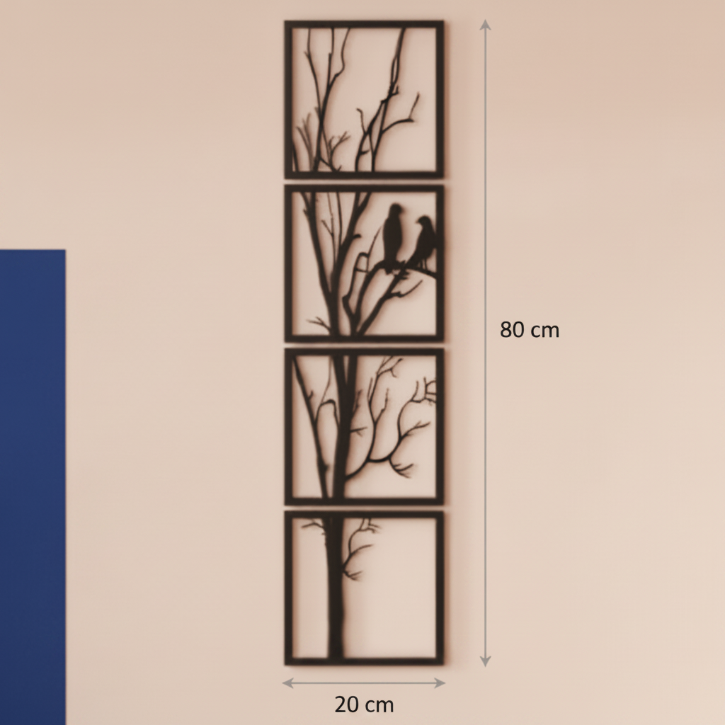 Dalda İki Kuş – 4 Parçalı Duvar Sanatı 20cm x 20cm