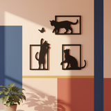 Kelebek Peşinde – 3 Parçalı Kedi Duvar Sanatı